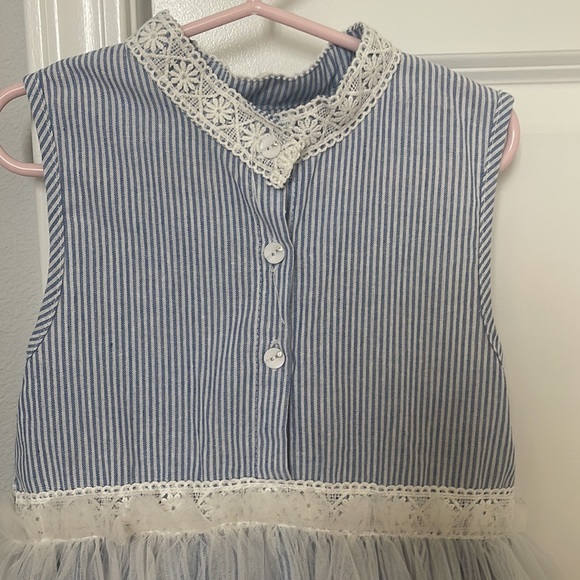 Girls pinstripe tulle dress. Size 7T. - Picture 4 of 5